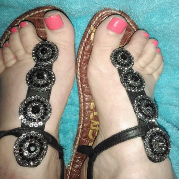 SAM EDELMAN CLASSY BLINGY MEDALLION RHINESTONE STRAPPY FLAT SANDALS DRESSY FANCY - Picture 6 of 10